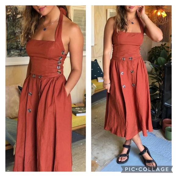 Tigerlily Tops - TIGERLILY Lina Linen Rust Orange Halter Neck Crop Top NWT RRP$119